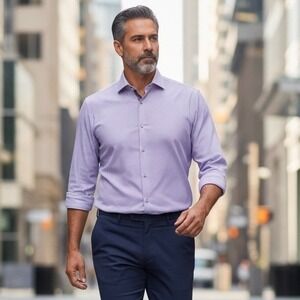 Kenneth Cole Men's AWerness Slim Dress Shirt Size 18 32/33 Purple Gingham NWT